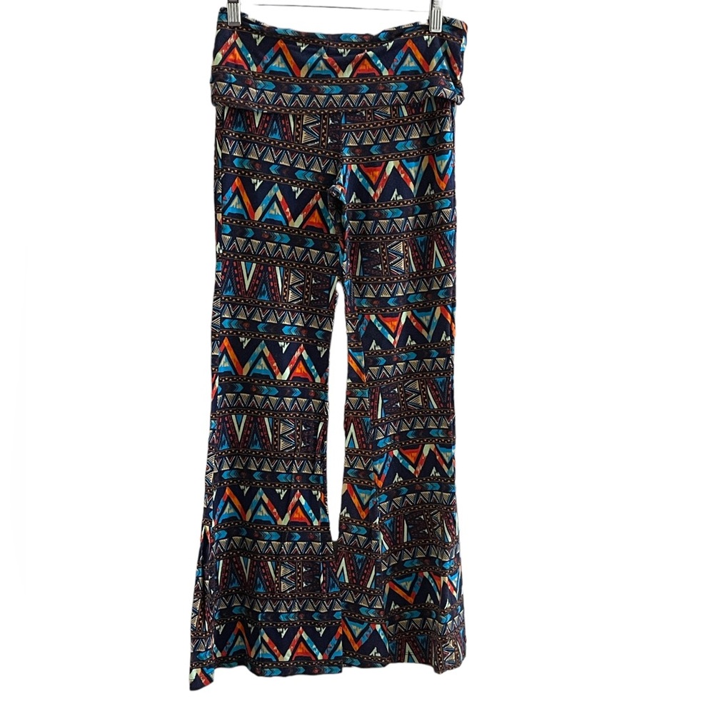 EYE CANDY Boho Geometric Print Fold Over Flare Super Soft Lounge Pants SZ M